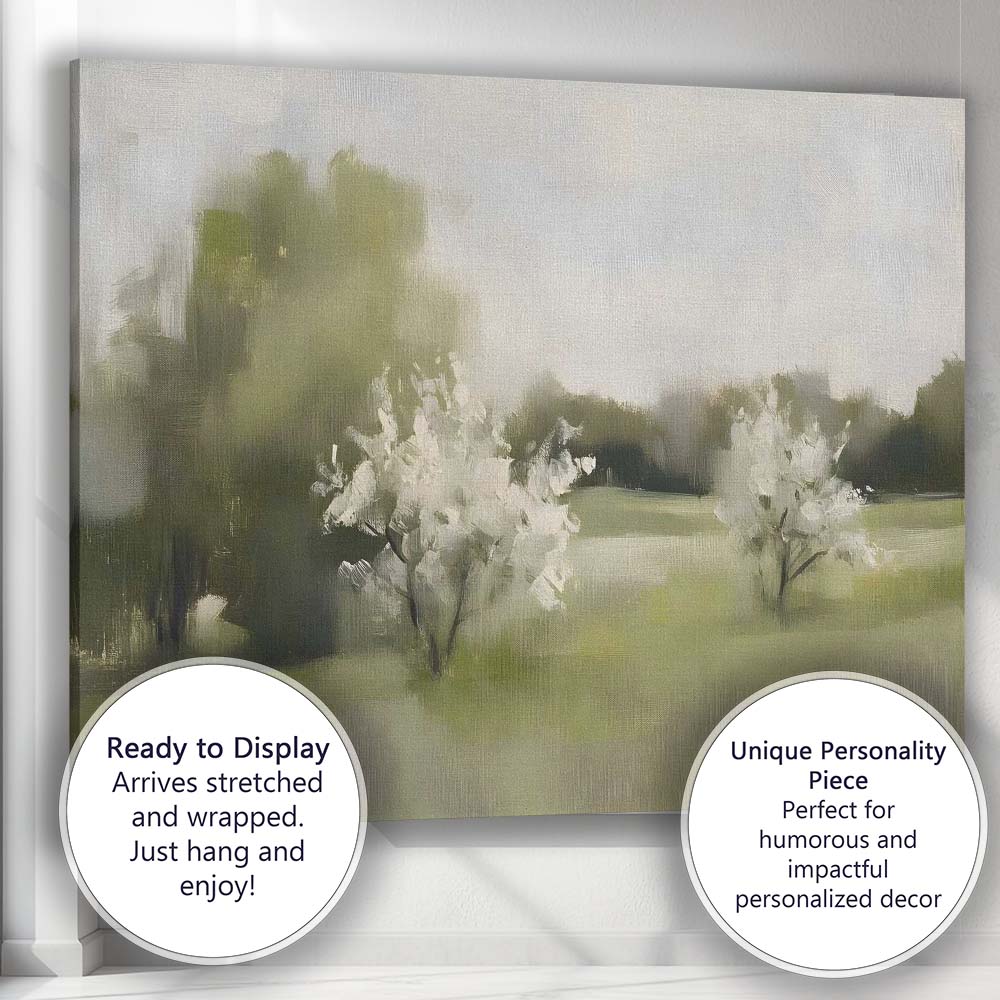 Soft Impressionist White Blossom Orchard Spring Landscape Canvas Wall Art Print Decor Picture Ready to Hang