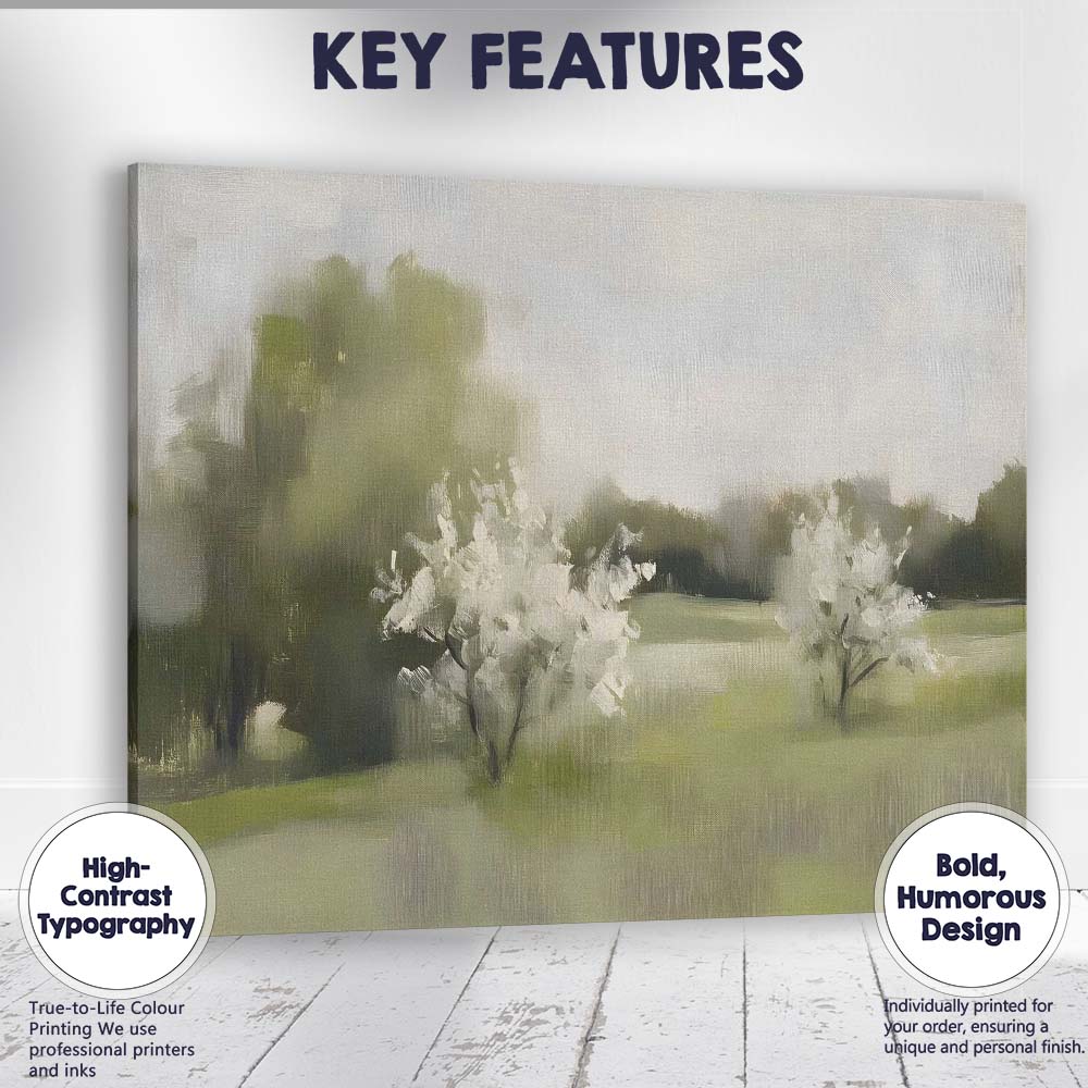 Soft Impressionist White Blossom Orchard Spring Landscape Canvas Wall Art Print Decor Picture Ready to Hang