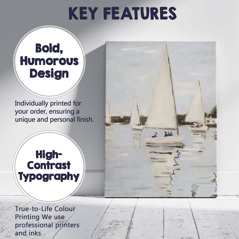 Minimalist White Sailboats Calm Harbour Seascape Canvas Wall Art Print Decor Picture Ready to Hang