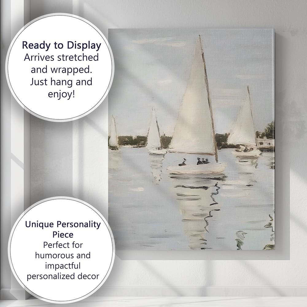 Minimalist White Sailboats Calm Harbour Seascape Canvas Wall Art Print Decor Picture Ready to Hang