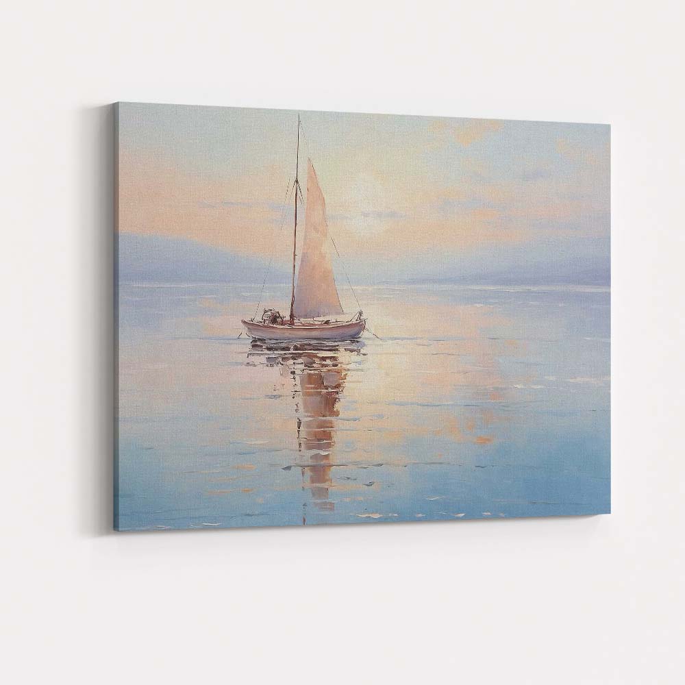 Tranquil Pastel Sailboat Sunrise Calm Sea Reflection Canvas Wall Art Print Decor Picture Ready to Hang