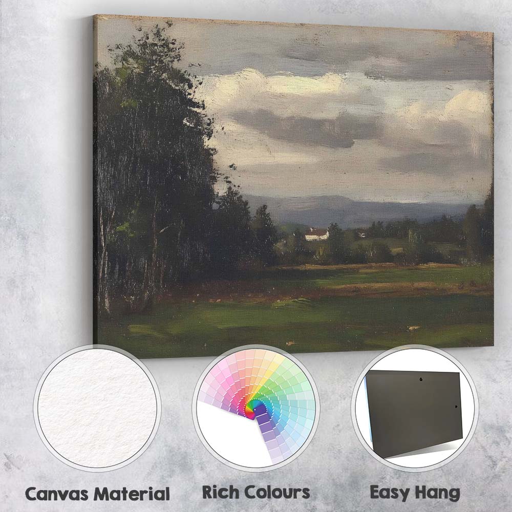 Moody Impressionist Countryside Landscape Dark Woodland Meadow Canvas Wall Art Print Decor Picture Ready to Hang