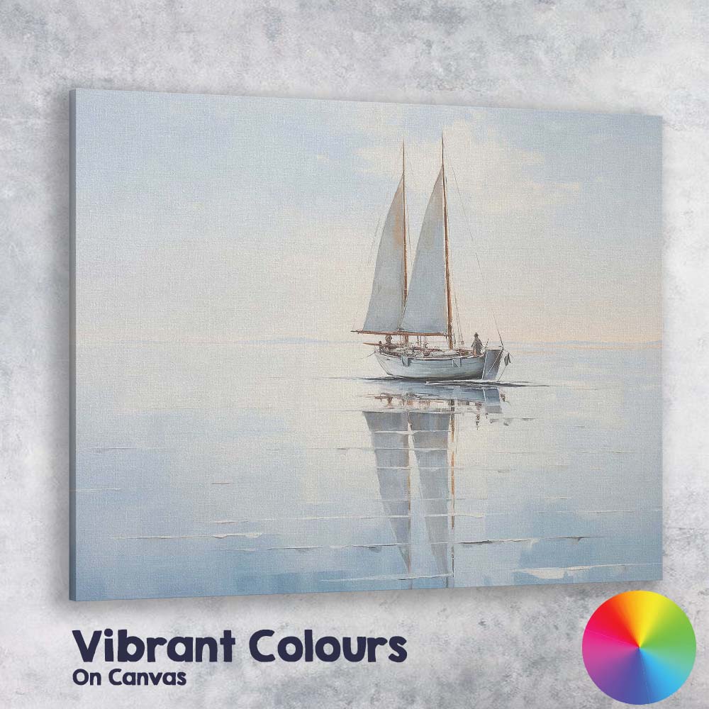 Minimalist Twin Mast Sailing Yacht Calm Water Reflection Canvas Wall Art Print Decor Picture Ready to Hang