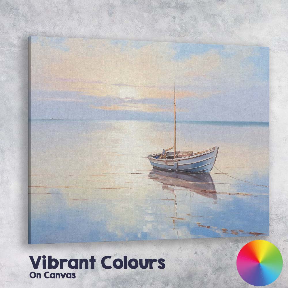 Serene Blue Wooden Rowboat Peaceful Sunrise Seascape Canvas Wall Art Print Decor Picture Ready to Hang