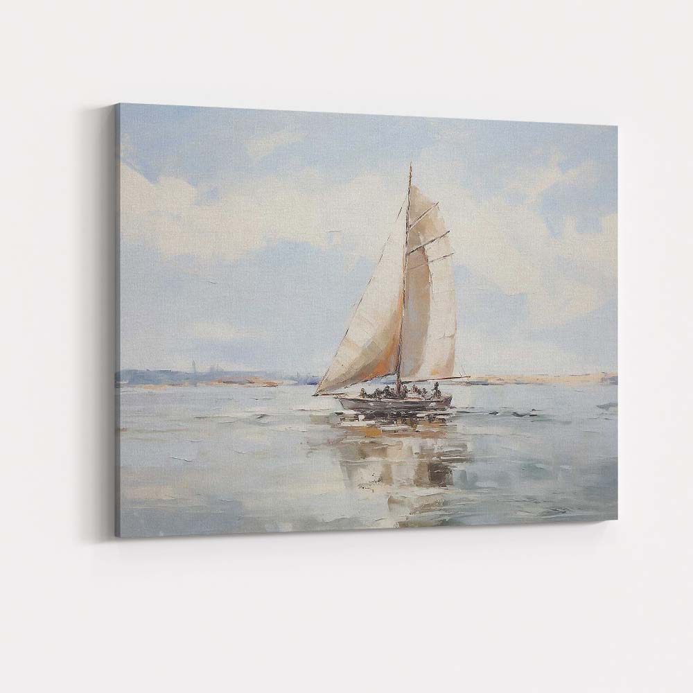 Elegant White Sailing Yacht Coastal Harbour Reflection Canvas Wall Art Print Decor Picture Ready to Hang