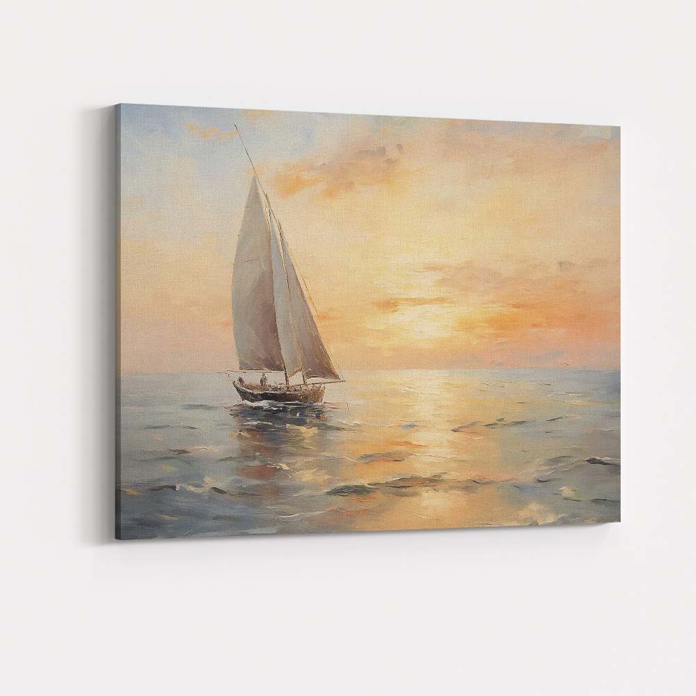 Classic Red Sailboat Evening Coastal Seascape Painting Canvas Wall Art Print Decor Picture Ready to Hang