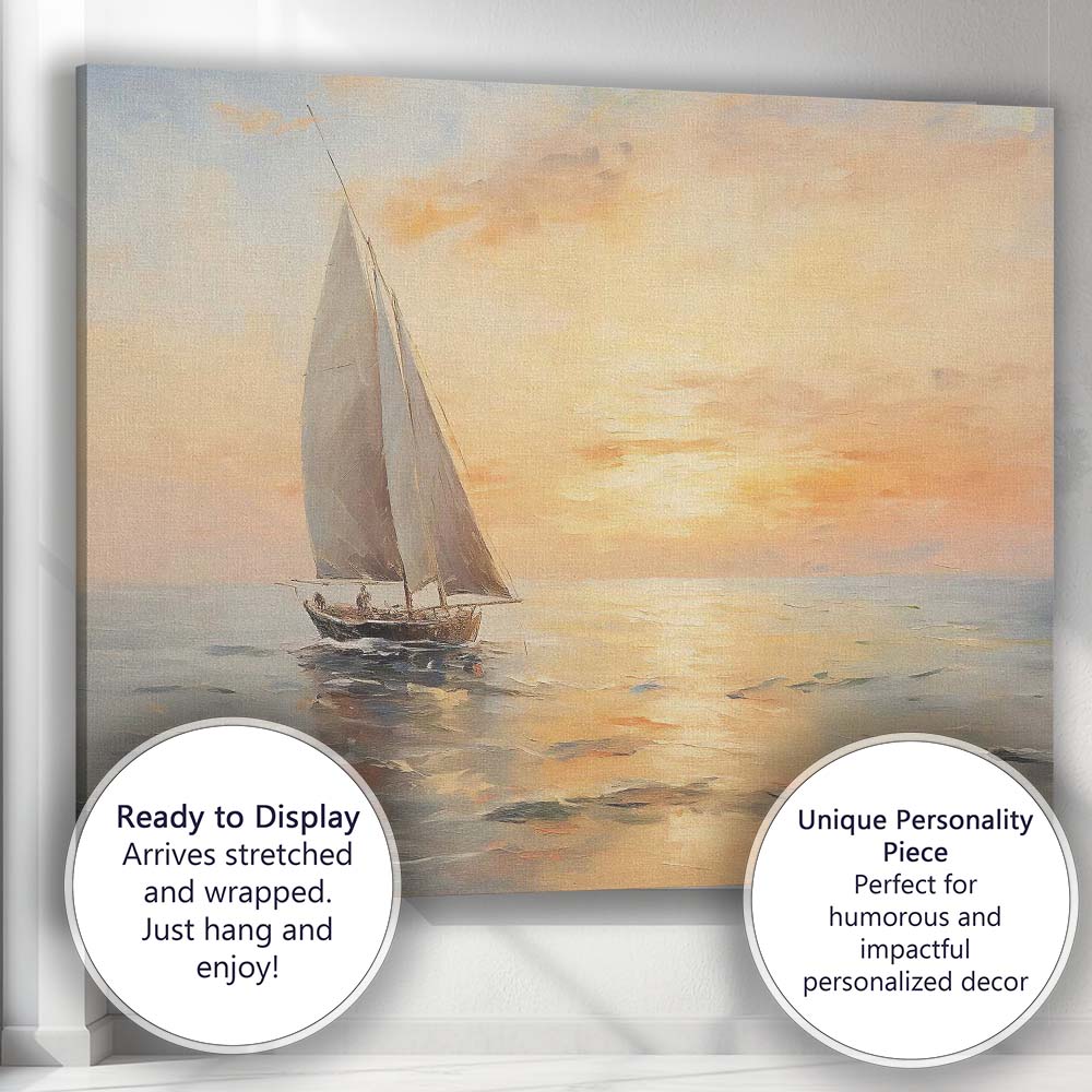 Classic Red Sailboat Evening Coastal Seascape Painting Canvas Wall Art Print Decor Picture Ready to Hang