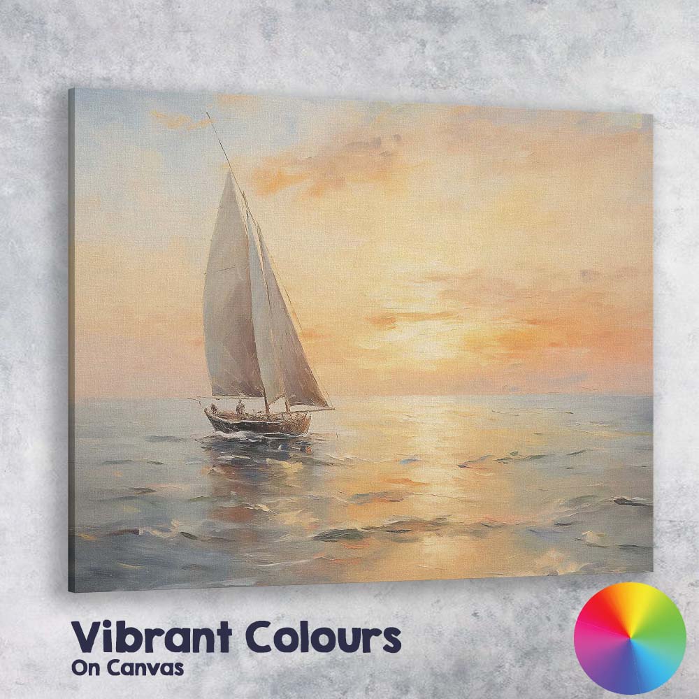 Classic Red Sailboat Evening Coastal Seascape Painting Canvas Wall Art Print Decor Picture Ready to Hang