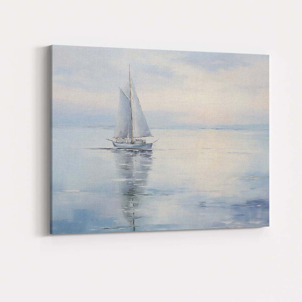 Dreamy Coastal Sailboat Misty Bay Landscape Reflection Canvas Wall Art Print Decor Picture Ready to Hang