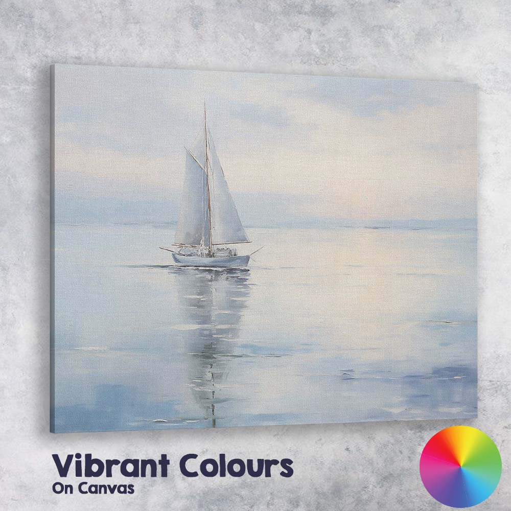 Dreamy Coastal Sailboat Misty Bay Landscape Reflection Canvas Wall Art Print Decor Picture Ready to Hang