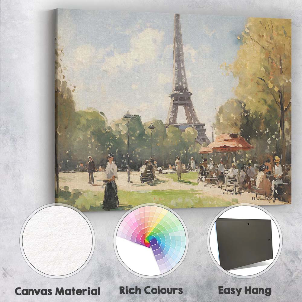 Paris Eiffel Tower Sunny Park Impressionist Cityscape Canvas Wall Art Print Decor Picture Ready to Hang