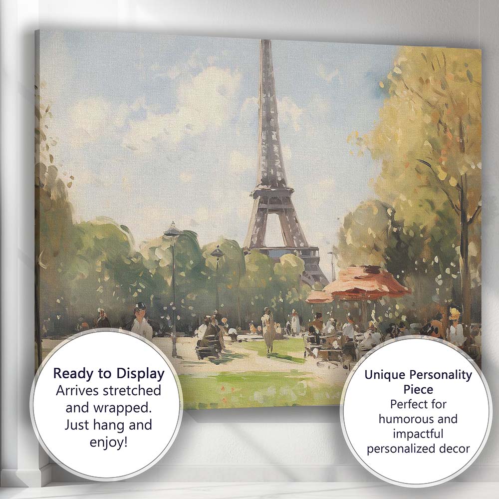 Paris Eiffel Tower Sunny Park Impressionist Cityscape Canvas Wall Art Print Decor Picture Ready to Hang
