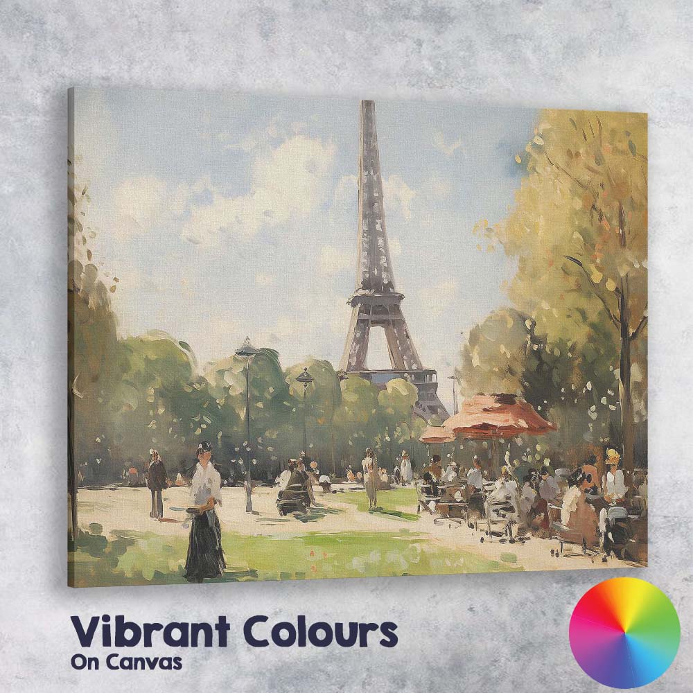 Paris Eiffel Tower Sunny Park Impressionist Cityscape Canvas Wall Art Print Decor Picture Ready to Hang