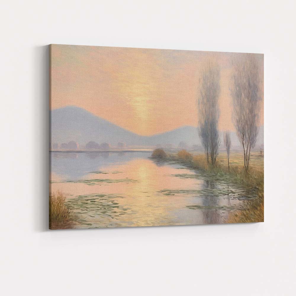 Golden Sunset Lake Reflection Peaceful Impressionist Landscape Canvas Wall Art Print Decor Picture Ready to Hang