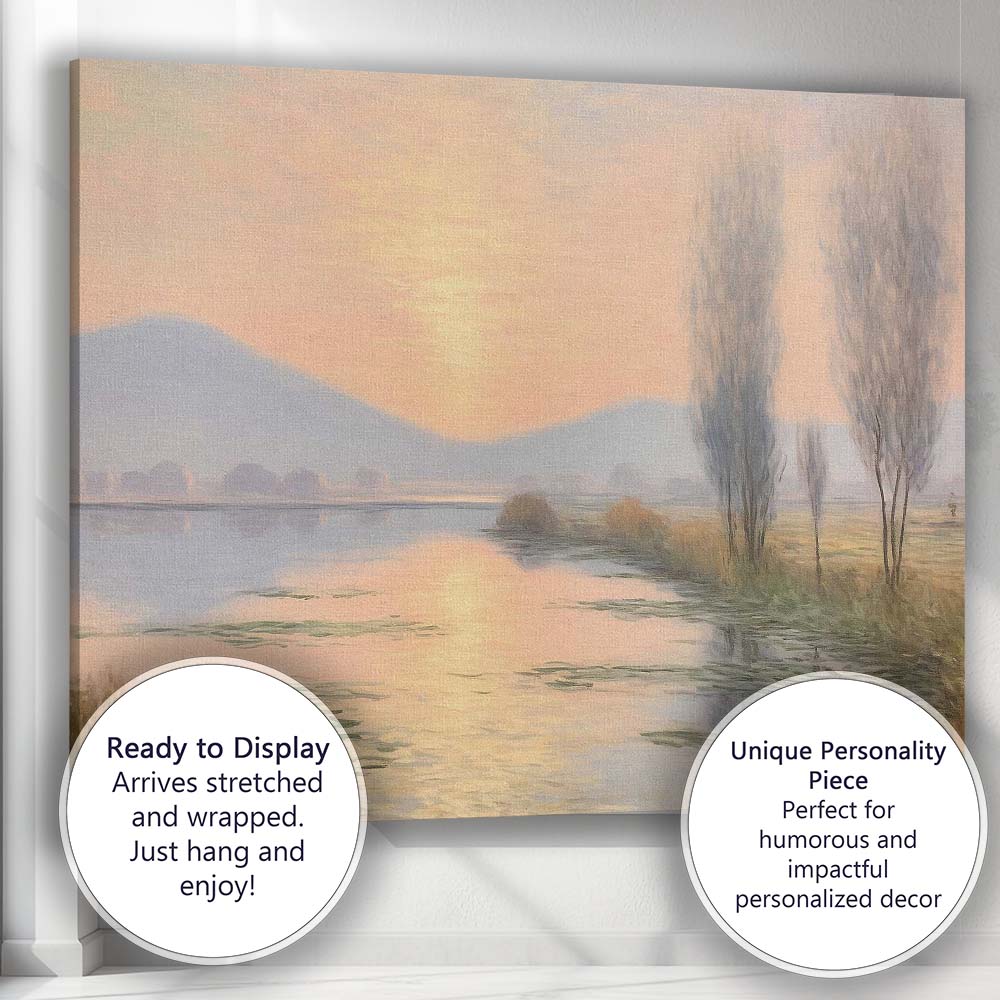 Golden Sunset Lake Reflection Peaceful Impressionist Landscape Canvas Wall Art Print Decor Picture Ready to Hang