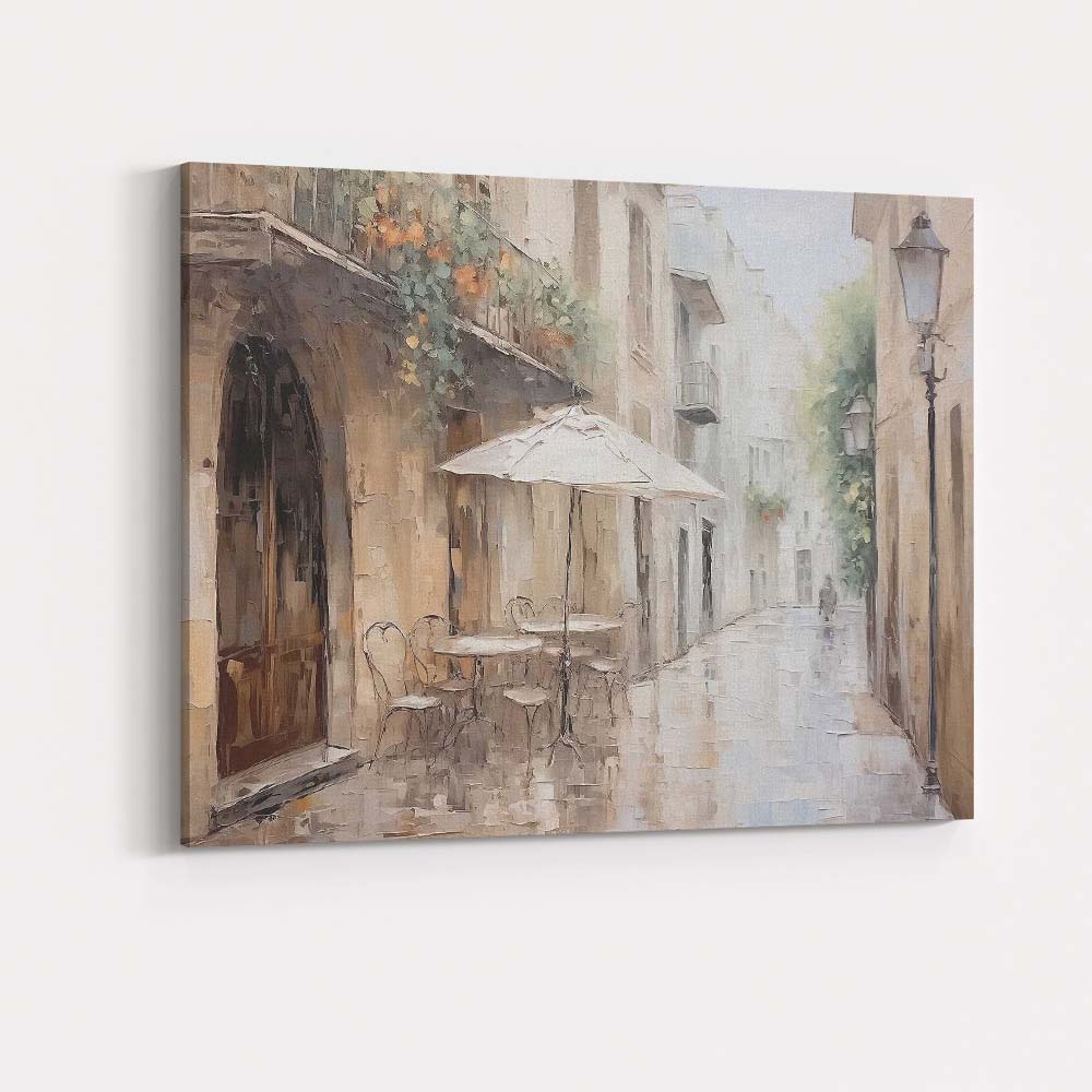 Impressionist European Old Town Cafe Street Rainy Day Canvas Wall Art Print Decor Picture Ready to Hang