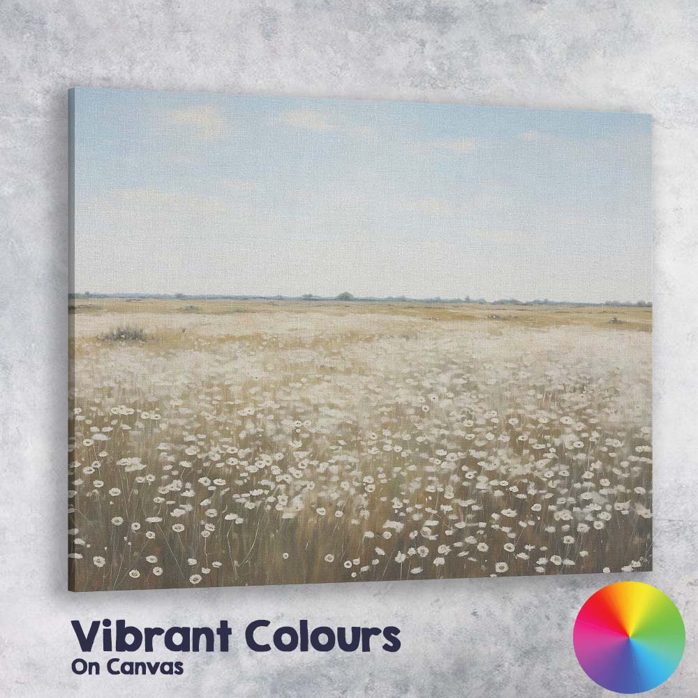 Minimalist White Daisy Wildflower Meadow Panoramic Landscape Canvas Wall Art Print Decor Picture Ready to Hang