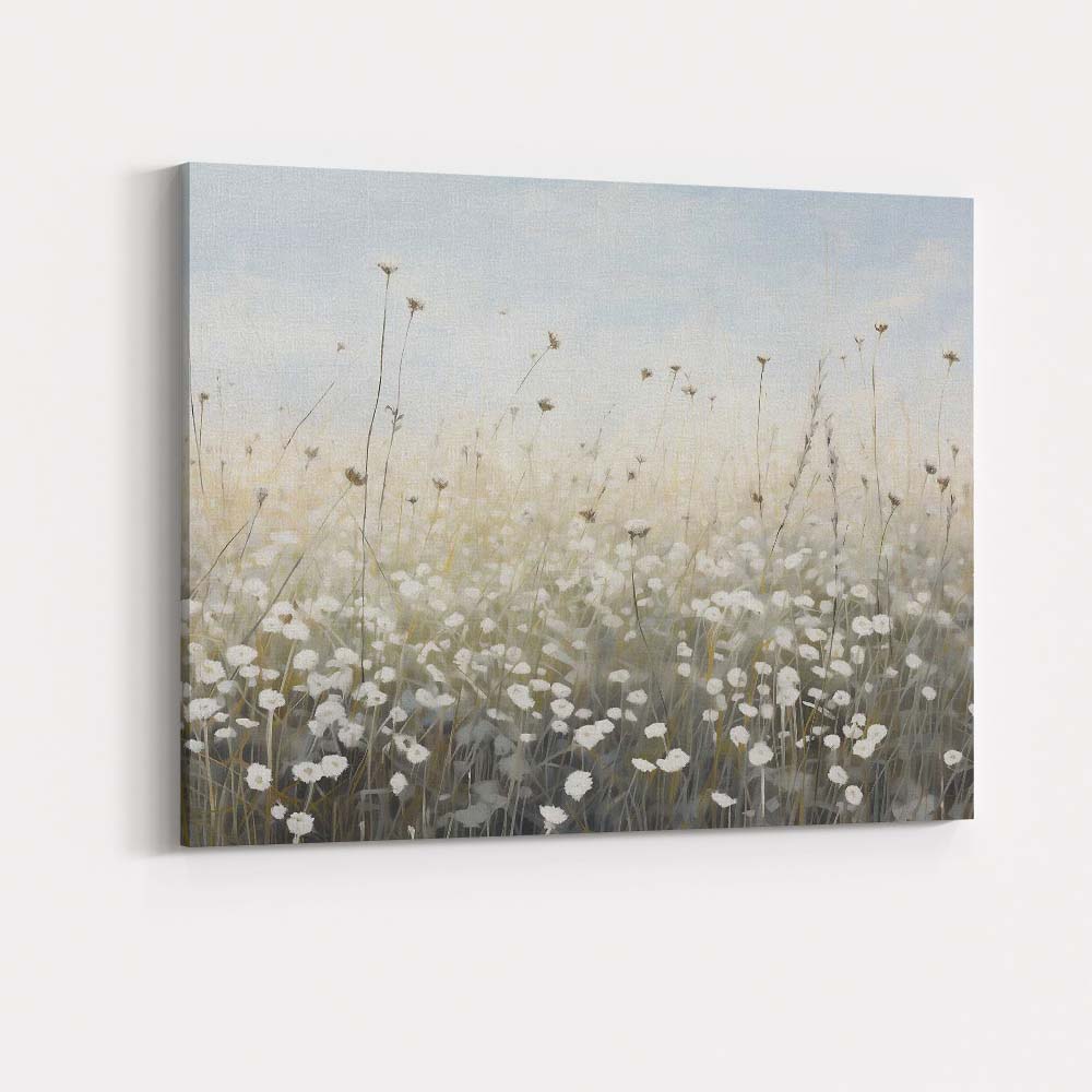 Ethereal White Wildflower Meadow Soft Neutral Landscape Canvas Wall Art Print Decor Picture Ready to Hang