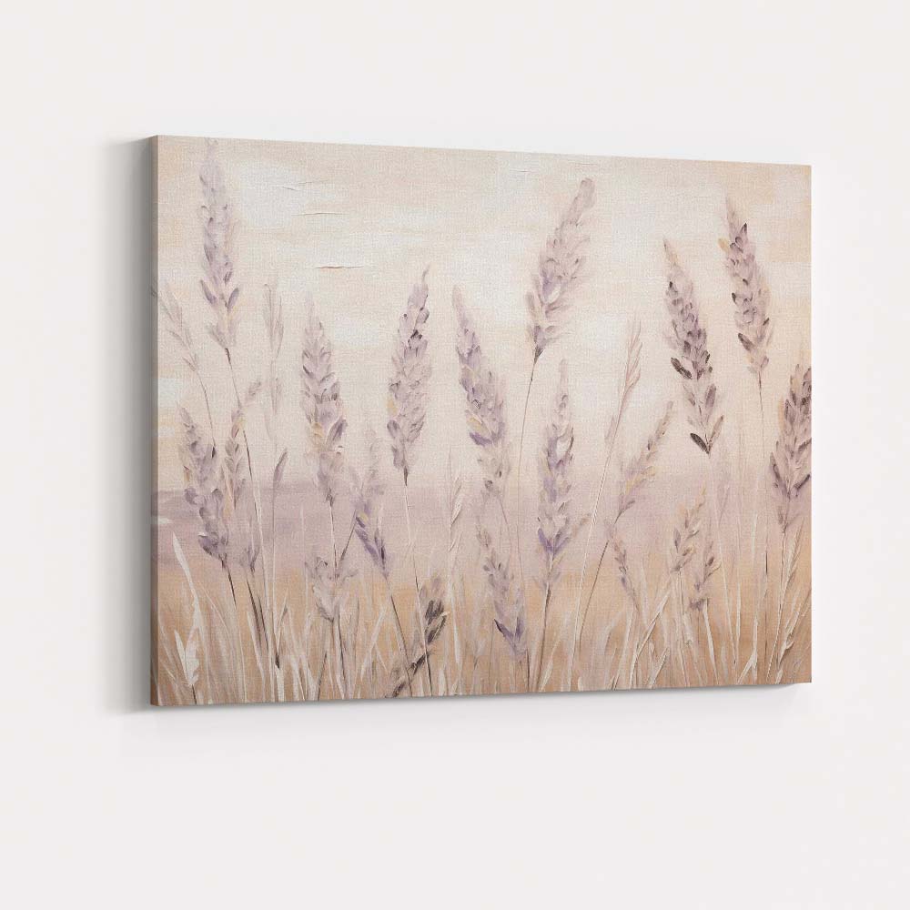 Neutral Beige Lavender Wildflower Botanical Meadow Painting Canvas Wall Art Print Decor Picture Ready to Hang