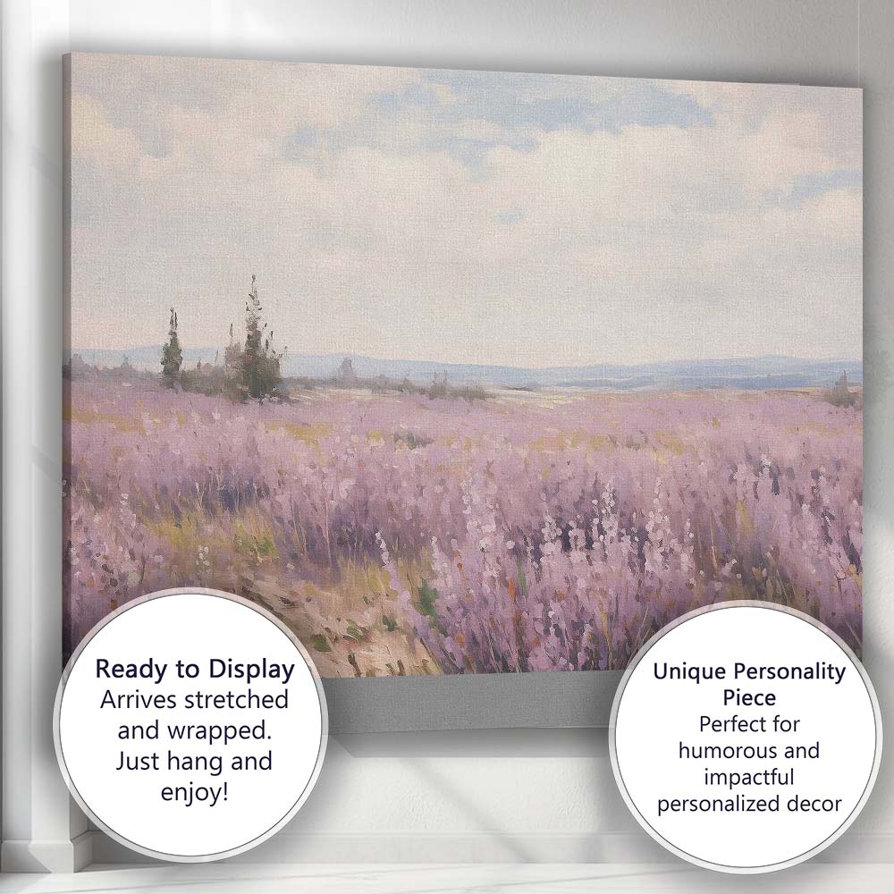 Soft Lilac Heather Field Misty Countryside Landscape Canvas Wall Art Print Decor Picture Ready to Hang