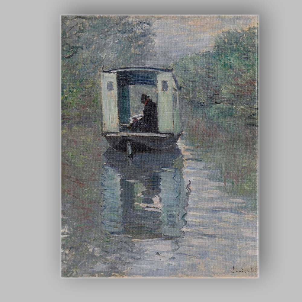 Impressionist Woman Reading On Canal Boat Riverside Scene Canvas Wall Art Print Decor Picture Ready to Hang