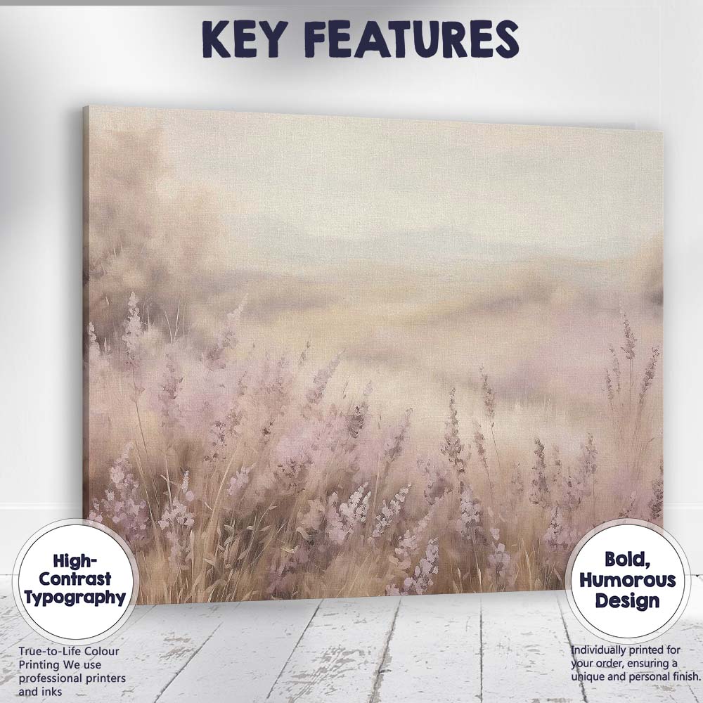 Ethereal Pink Wildflower Lakeside Mist Landscape Canvas Wall Art Print Decor Picture Ready to Hang