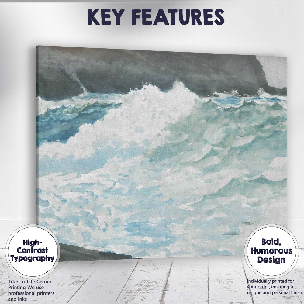Expressive Watercolour Ocean Surf Coastal Waves Canvas Wall Art Print Decor Picture Ready to Hang