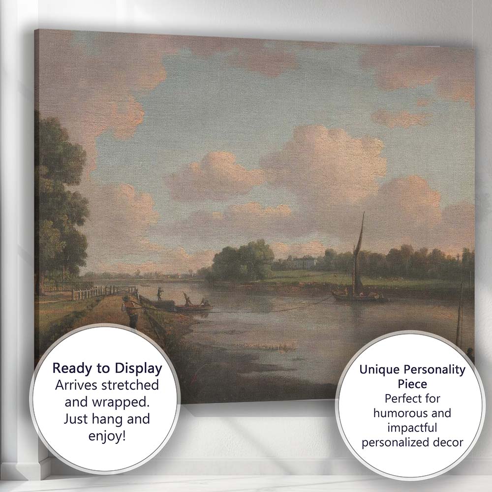 Pastel River Estuary Sailboat Country Landscape Painting Canvas Wall Art Print Decor Picture Ready to Hang