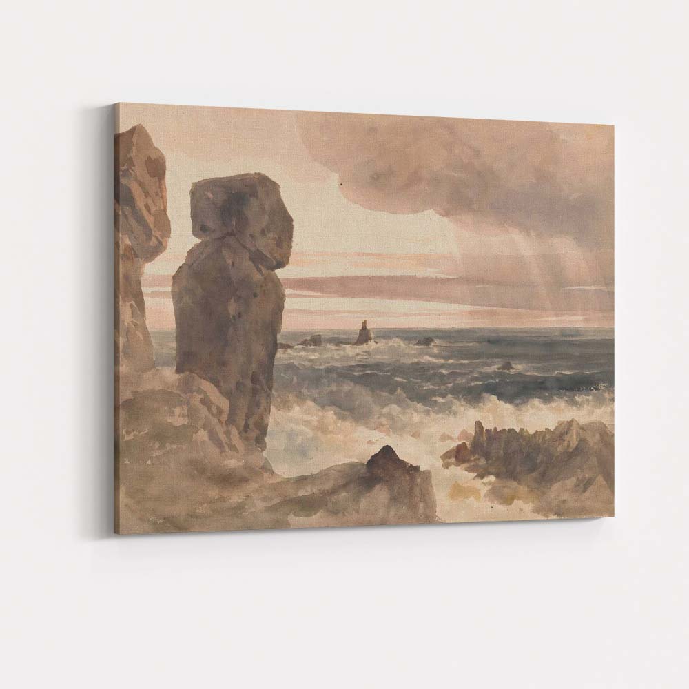 Stormy Seascape Coastal Cliffs Watercolour Landscape Canvas Wall Art Print Decor Picture Ready to Hang