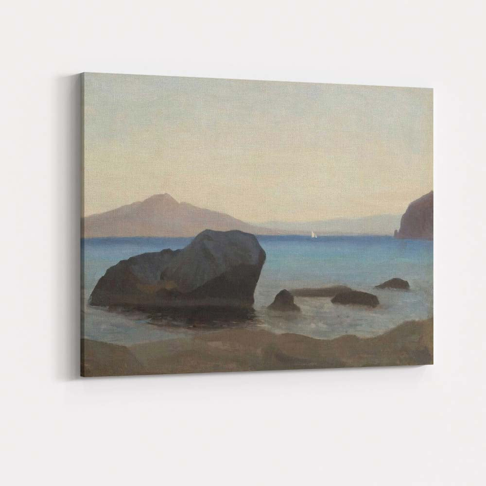 Peaceful Coastal Bay Rocky Shore Seascape Painting Canvas Wall Art Print Decor Picture Ready to Hang