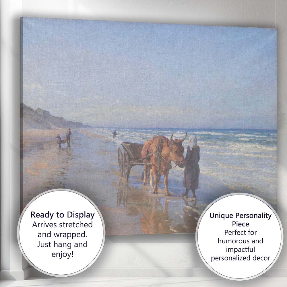 Traditional Ox Cart Along Sandy Beach Coastal Painting Canvas Wall Art Print Decor Picture Ready to Hang