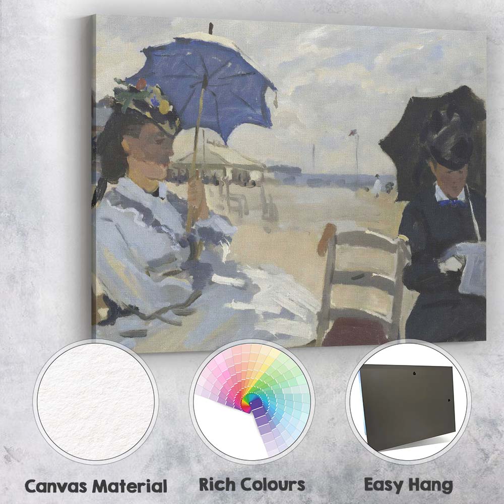 Impressionist Ladies With Parasols Seaside Beach Scene Canvas Wall Art Print Decor Picture Ready to Hang