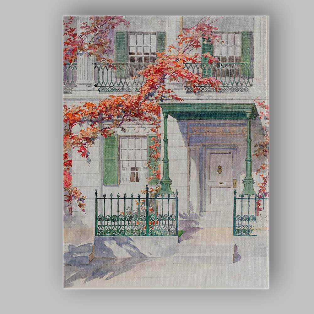 Elegant White Georgian House Autumn Climbing Ivy Watercolour Canvas Wall Art Print Decor Picture Ready to Hang