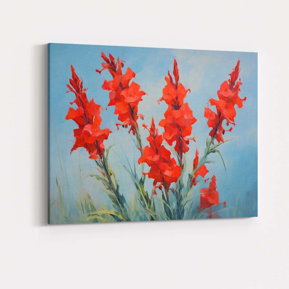 Vibrant Red Gladiolus Floral Bouquet Contemporary Painting Canvas Wall Art Print Decor Picture Ready to Hang