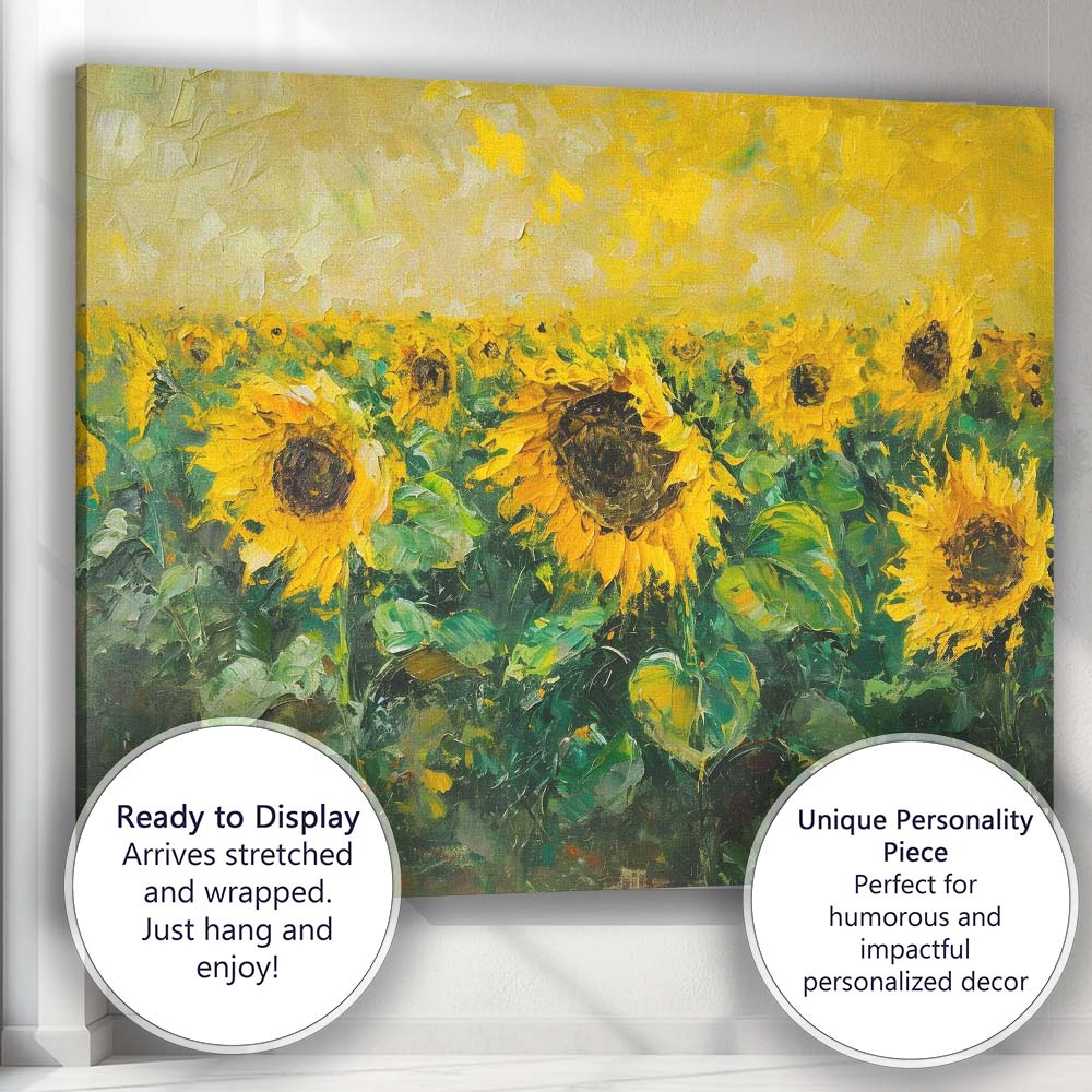 Golden Sunflower Field Impressionist Summer Landscape Canvas Wall Art Print Decor Picture Ready to Hang