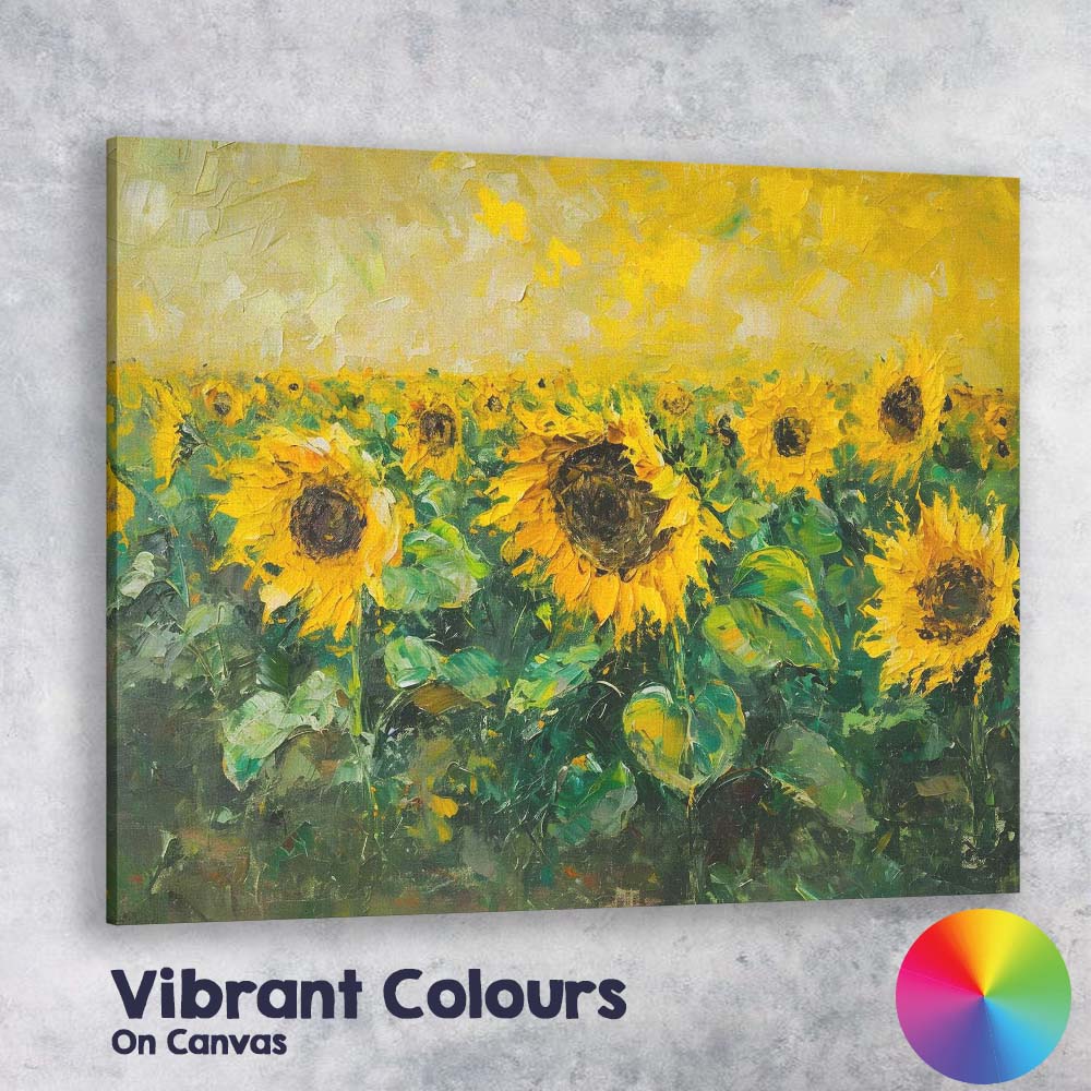 Golden Sunflower Field Impressionist Summer Landscape Canvas Wall Art Print Decor Picture Ready to Hang