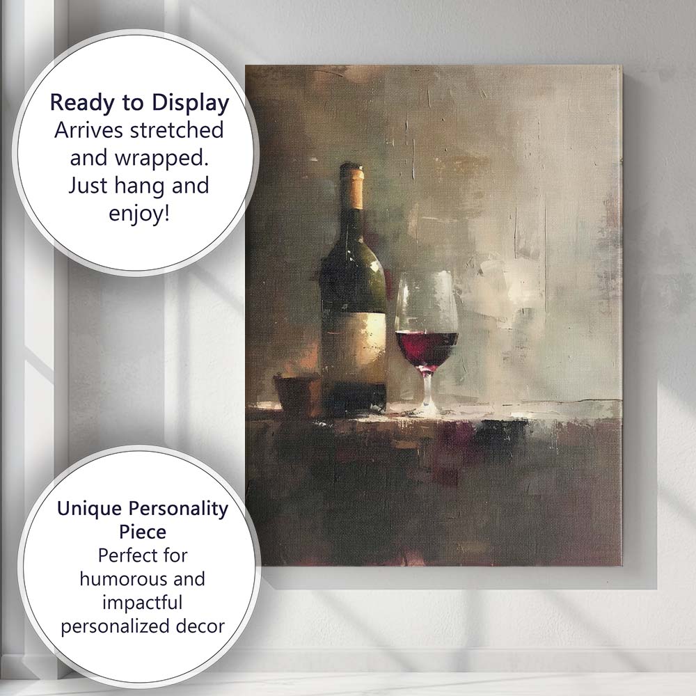 Abstract Rustic Red Wine Bottle Glass Still Life Canvas Wall Art Print Decor Picture Ready to Hang