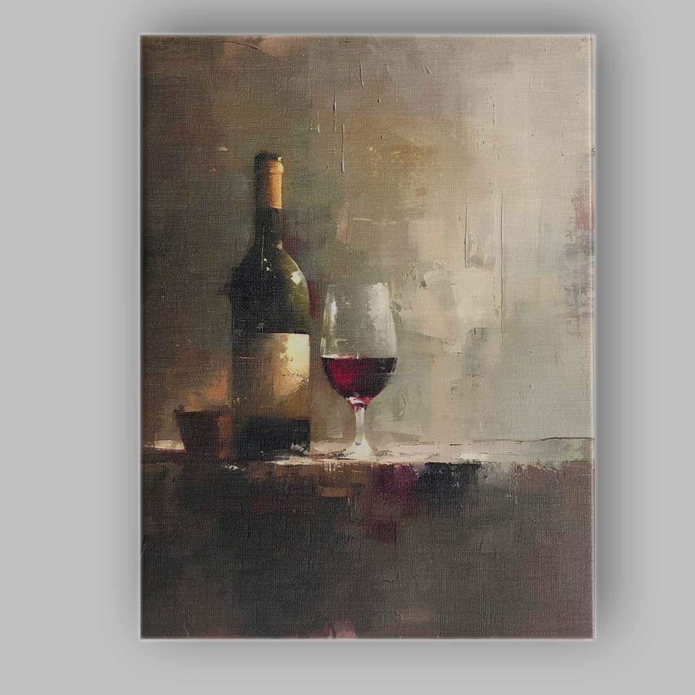 Abstract Rustic Red Wine Bottle Glass Still Life Canvas Wall Art Print Decor Picture Ready to Hang