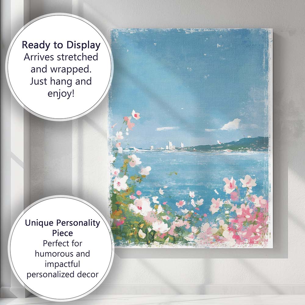 Coastal Blue Seascape Wildflower Garden Scenic Landscape Canvas Wall Art Print Decor Picture Ready to Hang