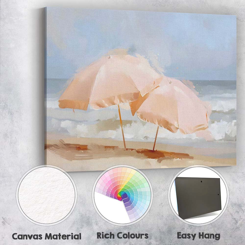 Minimalist Beach Umbrellas Coastal Summer Seascape Canvas Wall Art Print Decor Picture Ready to Hang
