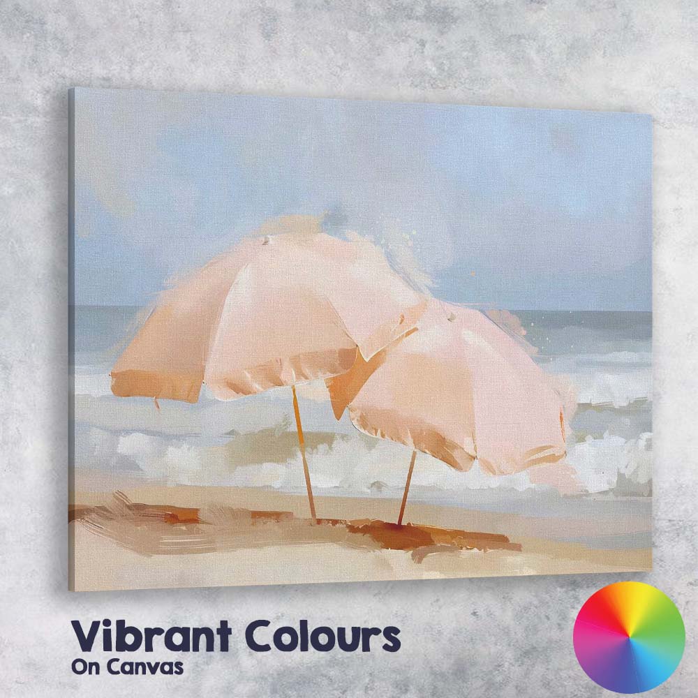 Minimalist Beach Umbrellas Coastal Summer Seascape Canvas Wall Art Print Decor Picture Ready to Hang