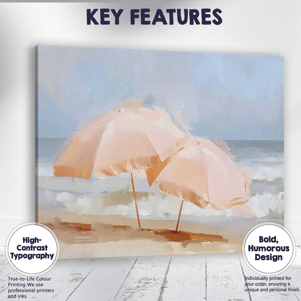 Minimalist Beach Umbrellas Coastal Summer Seascape Canvas Wall Art Print Decor Picture Ready to Hang