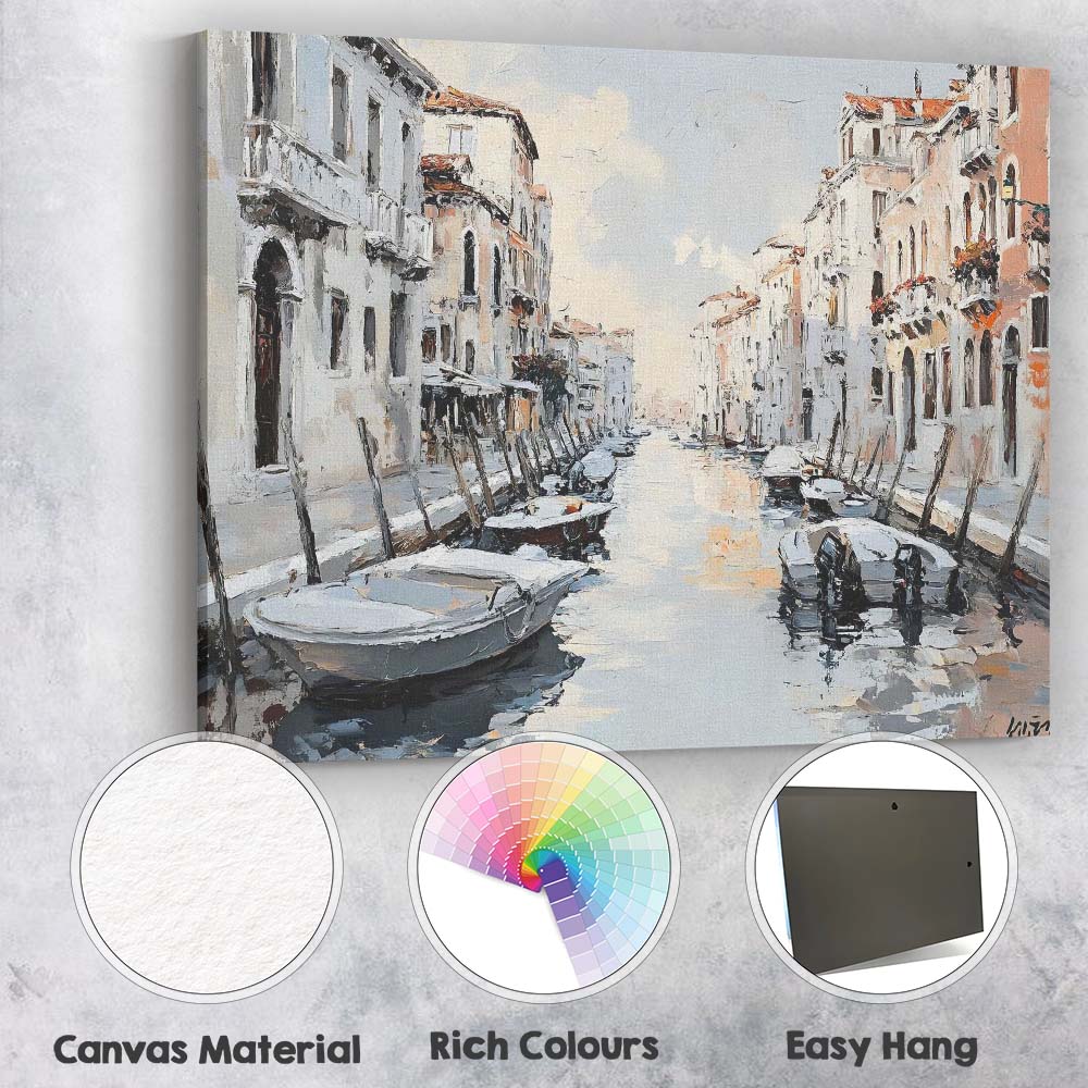 Venetian Canal Boats European Cityscape Impressionist Painting Canvas Wall Art Print Decor Picture Ready to Hang