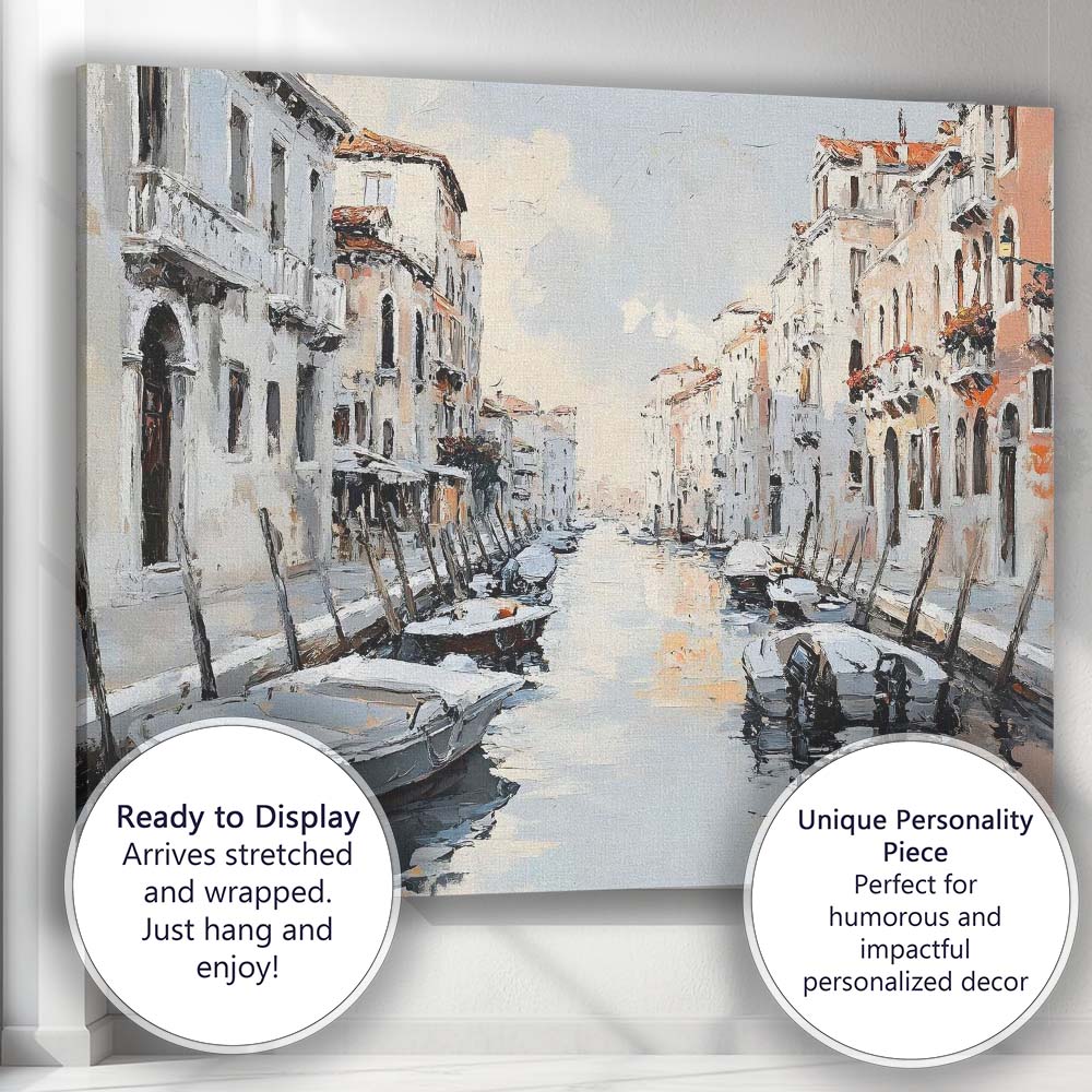 Venetian Canal Boats European Cityscape Impressionist Painting Canvas Wall Art Print Decor Picture Ready to Hang