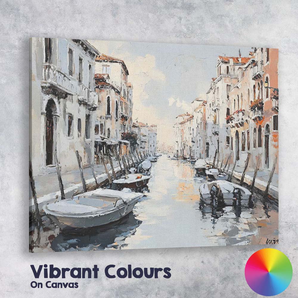 Venetian Canal Boats European Cityscape Impressionist Painting Canvas Wall Art Print Decor Picture Ready to Hang