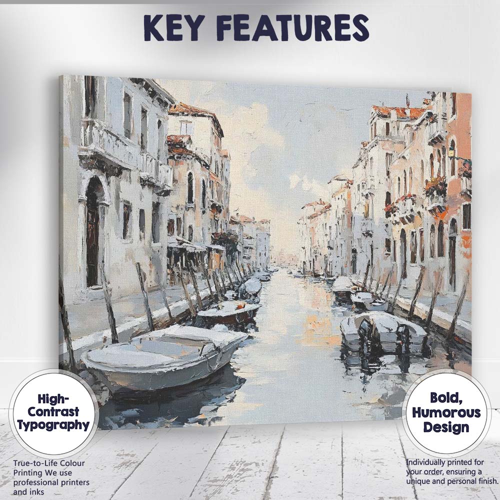 Venetian Canal Boats European Cityscape Impressionist Painting Canvas Wall Art Print Decor Picture Ready to Hang