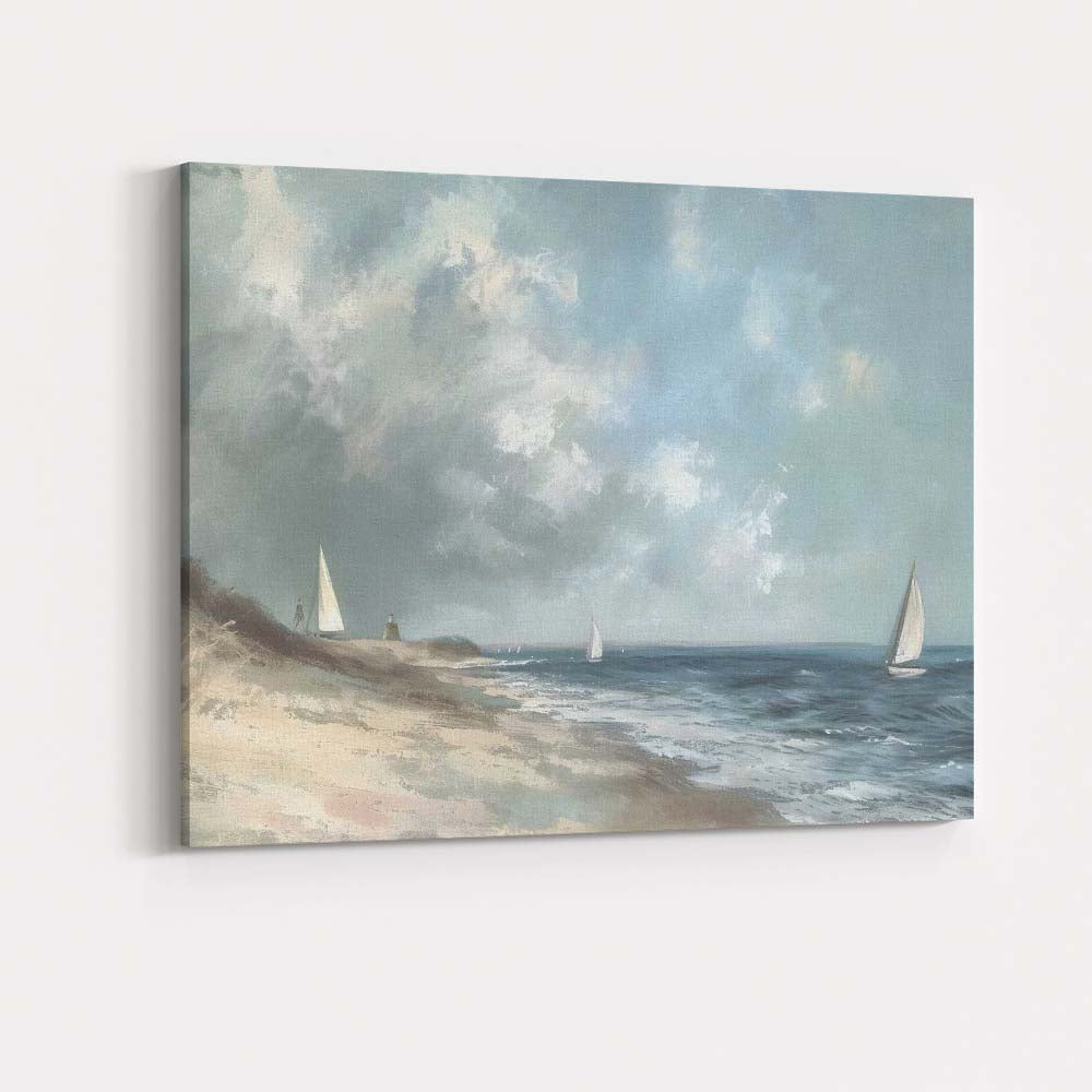 Soft Coastal Seascape Sailing Boats Beach Landscape Canvas Wall Art Print Decor Picture Ready to Hang
