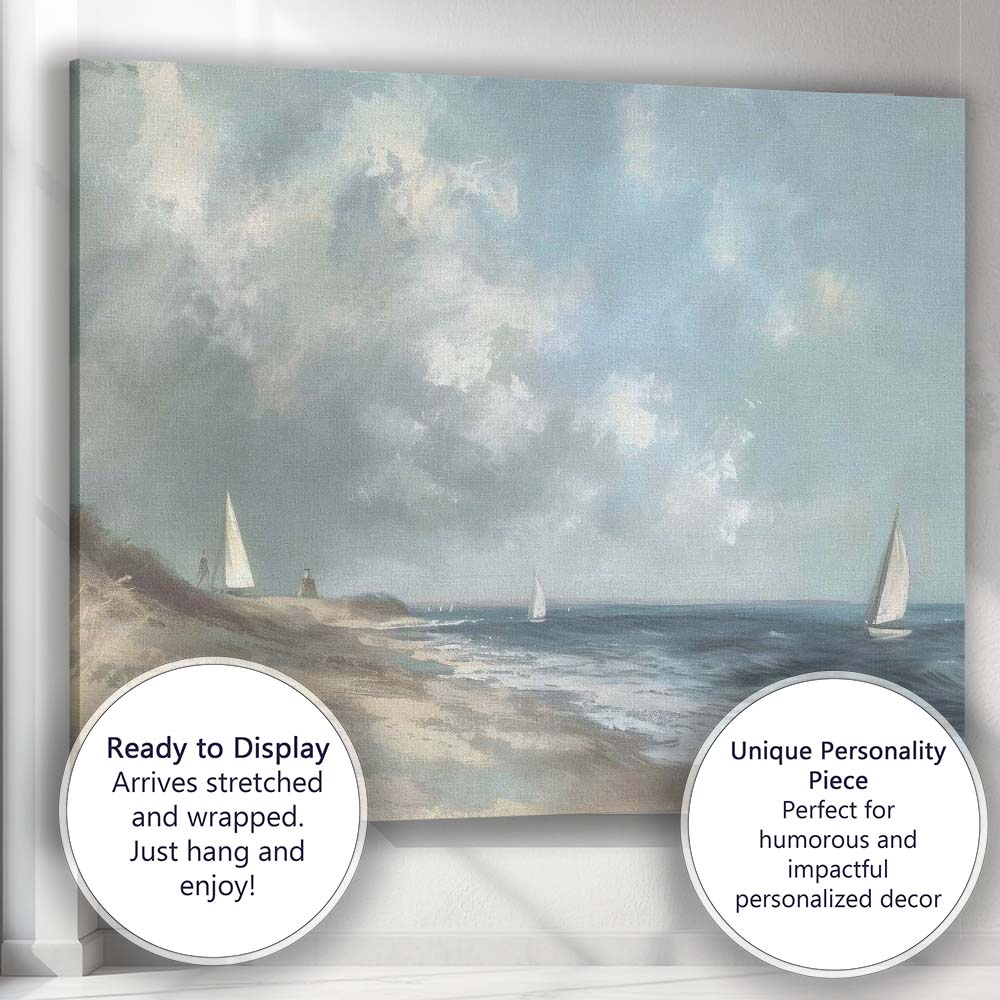 Soft Coastal Seascape Sailing Boats Beach Landscape Canvas Wall Art Print Decor Picture Ready to Hang