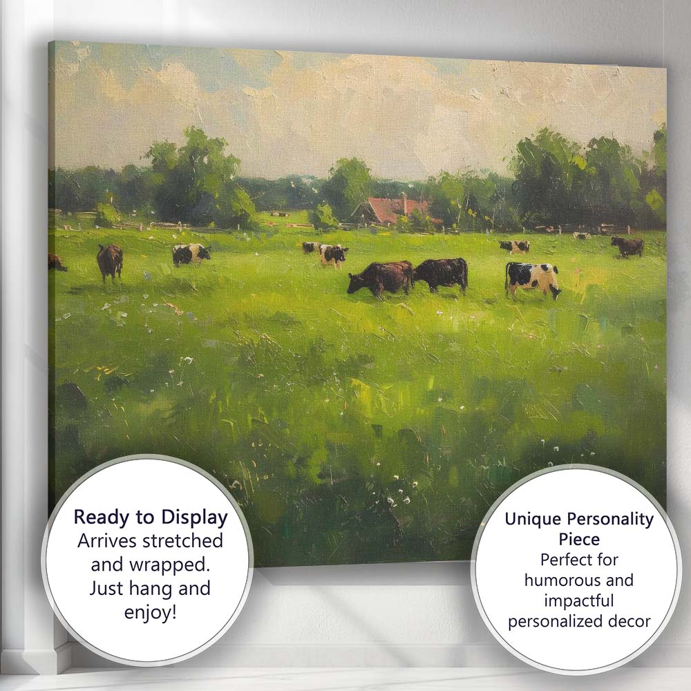 Peaceful Countryside Cow Pasture Rural Farm Landscape Canvas Wall Art Print Decor Picture Ready to Hang