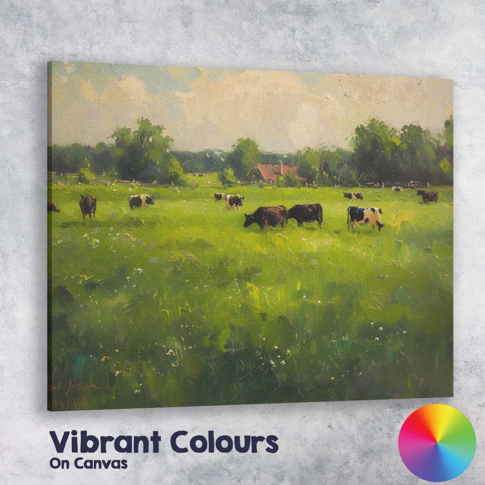 Peaceful Countryside Cow Pasture Rural Farm Landscape Canvas Wall Art Print Decor Picture Ready to Hang